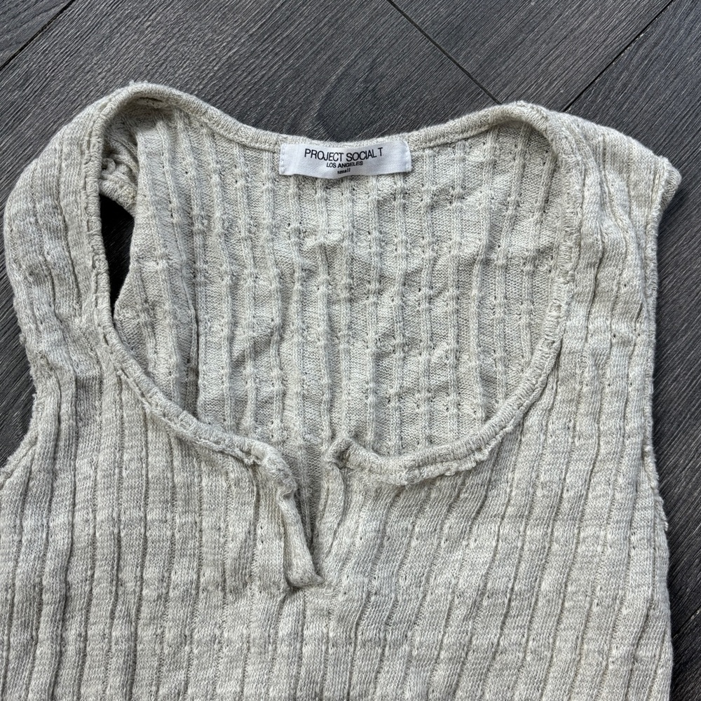 Project Social T Los Angeles Distressed Off White Tank Top